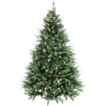 Елки со снег шишарки и црвени орнаменти 210cm