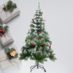 Елки со снег шишарки и црвени орнаменти 120cm