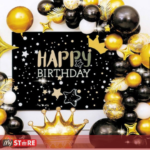 Црно златна Crown роденденска декорација